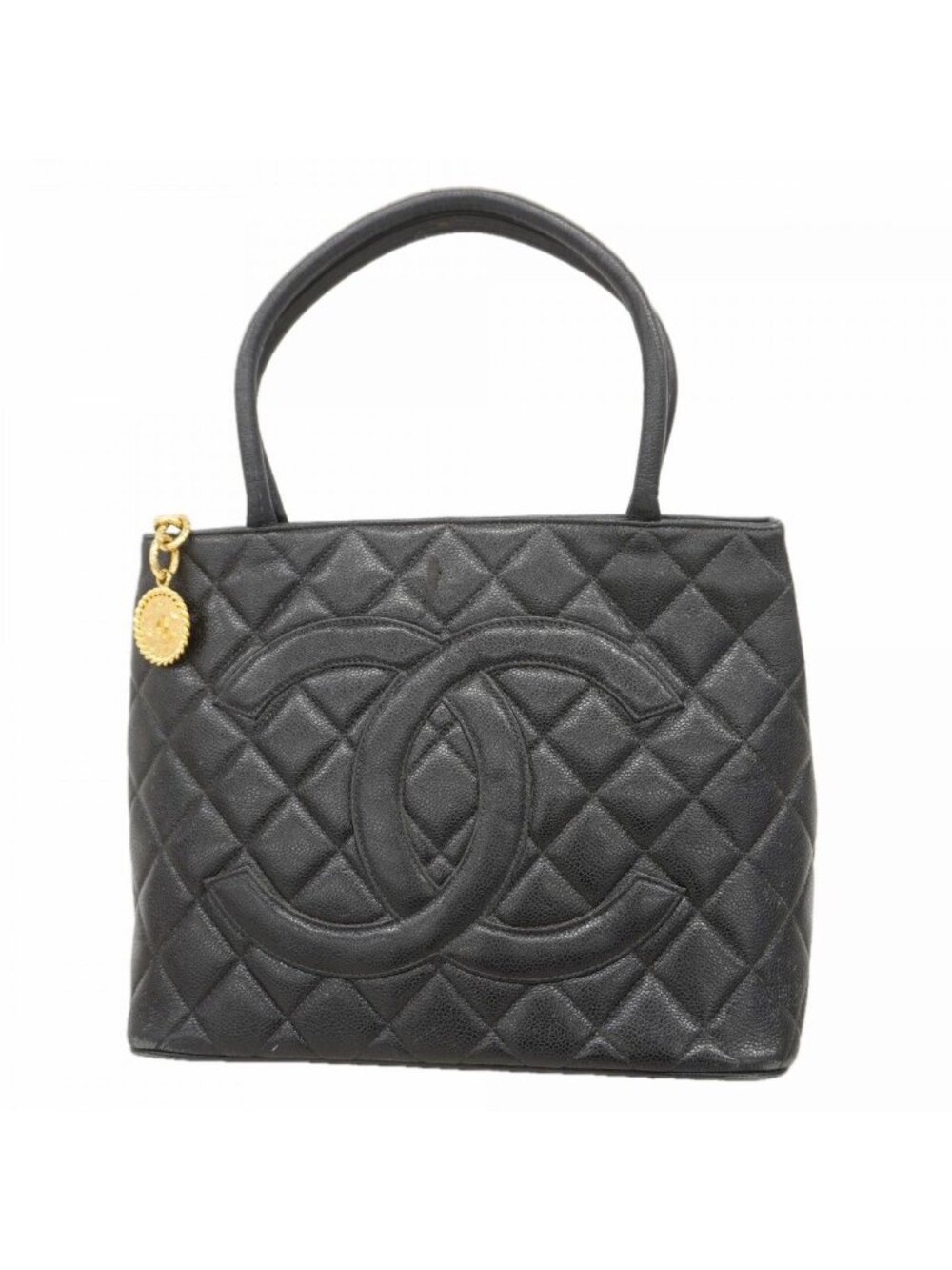 Chanel Tote Medallion Caviar Leather Black Gold